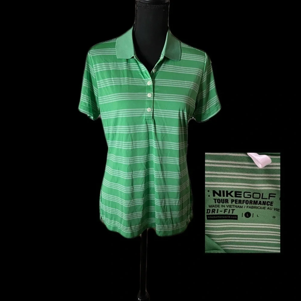 Nike Golf Women’s Tour Performance Dri-Fit Striped Green Polo Shirt Size L
